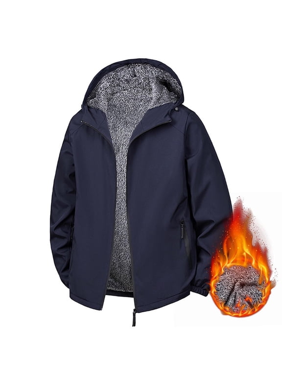 Men's Winter Jacket Thick Thermal Cotton Warm Fleece Lined Coat Trucker Lapel Work Cargo Jackets for Men Blue L