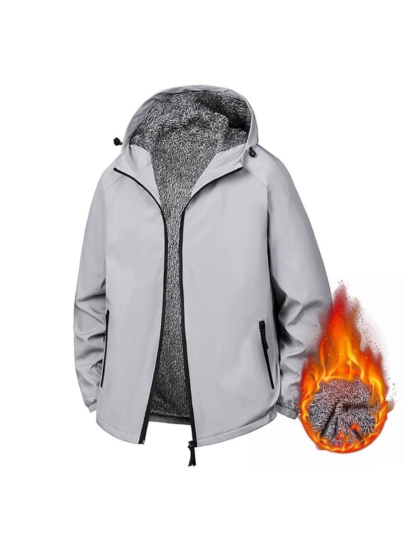 Men's Winter Jacket Thick Thermal Cotton Warm Fleece Lined Coat Trucker Lapel Work Cargo Jackets for Men Gray L