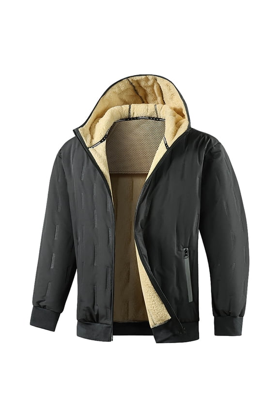 Men's Winter Jacket Thick Thermal Warm Fleece Lined Coat Lapel Work Cargo Jackets for Men Dark Gray XL