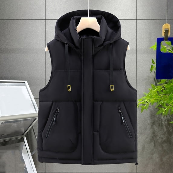 BXINGOHAI Men's Winter Puffer Vest Warm Fleece Lined Quilted Puffy Sleeveless Jacket Casual Outdoor Vests Black 3XL