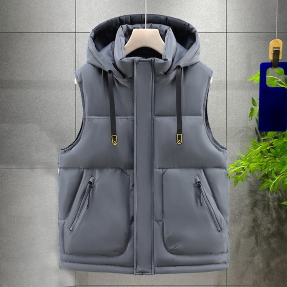 BXINGOHAI Men's Winter Puffer Vest Warm Fleece Lined Quilted Puffy Sleeveless Jacket Casual Outdoor Vests Gray L