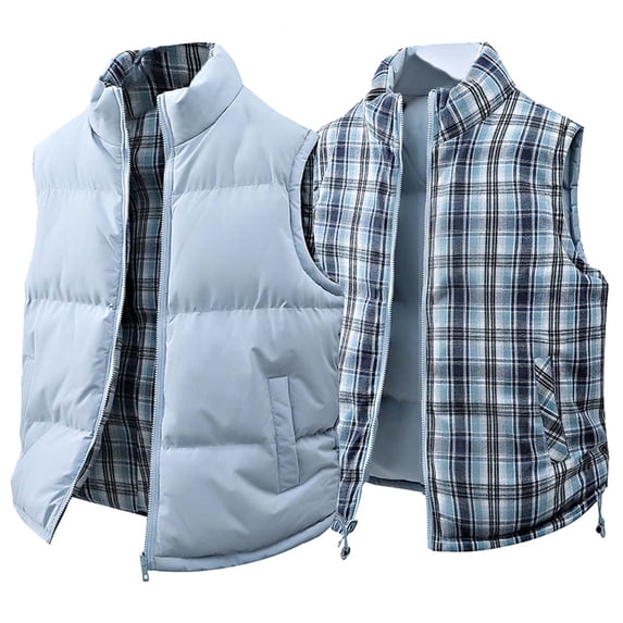 BXINGOHAI Men's Winter Vest Thick Padded Sleeveless Jacket Quilted Puffer Vest Light Blue 3XL