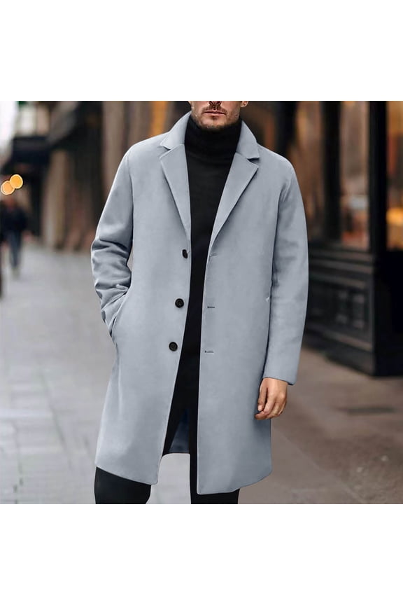 Men's Wool Blend Pea Coat Notched Collar Single Breasted Overcoat Warm Winter Trench Coat Gray M