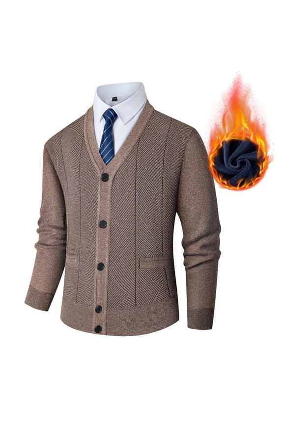 Men's Wool Blend Shawl Collar Cardigan Sweater Button Down Knitwear with Pockets Khaki XL