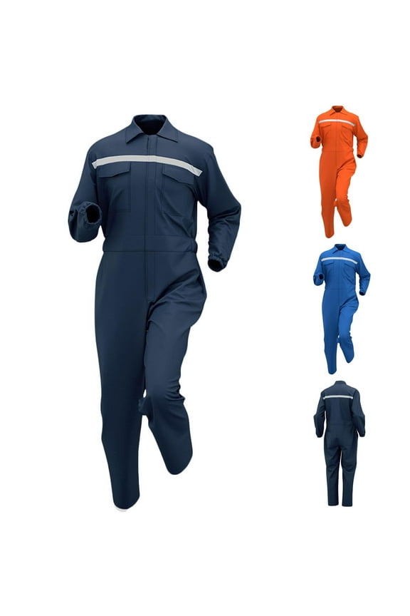 Men's Work Coverall High Visibility Overalls Mechanics Coveralls Workwear Jumpsuit with Multi Pockets Dark Blue M