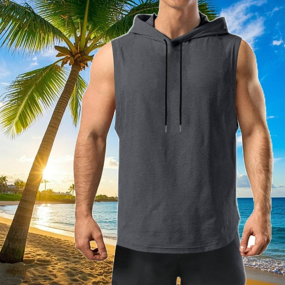 BXINGOHAI Men's Workout Hooded Tank Tops Sleeveless Gym Muscle Hoodies Sleeveless Lightweight Summer T Shirts Sale Gray,XXXL
