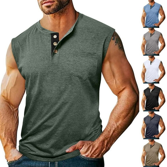 BXINGOHAI Men's Workout Tank Tops Sleeveless Muscle Gym Henley Shirt Casual Basic Summer Beach Tops Today White,S