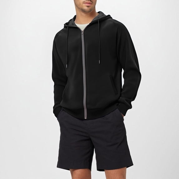 BXINGOHAI Men's Zip Up Fleece Hoodie Lightweight Sweatshirt Long Sleeve Sports Hooded Jacket with Zipper Pockets Black L