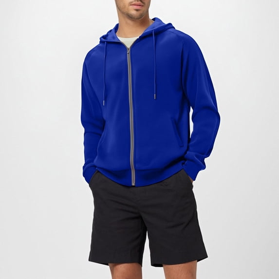 BXINGOHAI Men's Zip Up Fleece Hoodie Lightweight Sweatshirt Long Sleeve Sports Hooded Jacket with Zipper Pockets Blue L