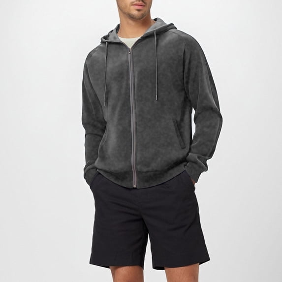 BXINGOHAI Men's Zip Up Fleece Hoodie Lightweight Sweatshirt Long Sleeve Sports Hooded Jacket with Zipper Pockets Dark Gray 4XL