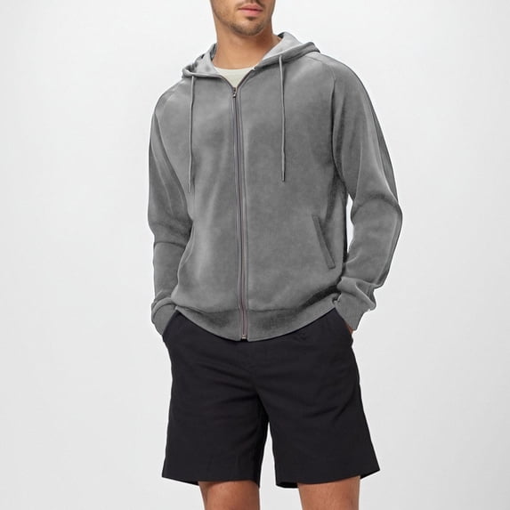 BXINGOHAI Men's Zip Up Fleece Hoodie Lightweight Sweatshirt Long Sleeve Sports Hooded Jacket with Zipper Pockets Gray M