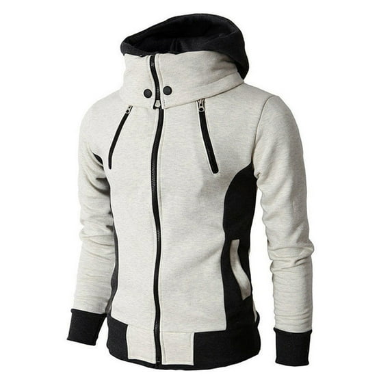 BXINGOHAI Men's Zip Up Hoodie Thin Fleece Long Sleeve Sweatshirt Slim Fit Stand Collar Sweatshirts With Pocket White,S
