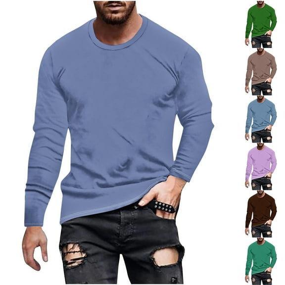 BXINGOHAI Men's casual Crewneck Sweatshirt Thick Loose fit Soft Basic Pullover Sweatshirt Today Sales Coffee,S