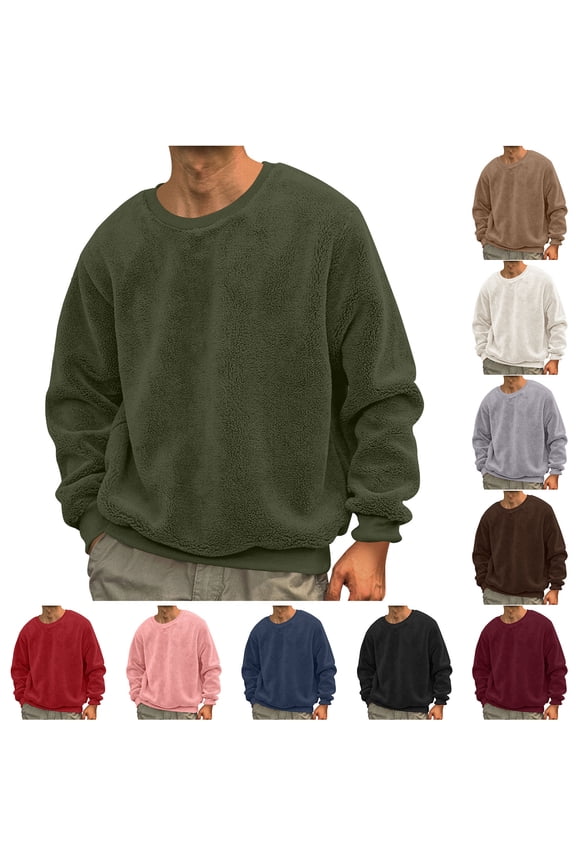 Men's casual Crewneck Sweatshirt Thick Loose fit Soft Basic Pullover Sweatshirt Today Sales Pink,4XL