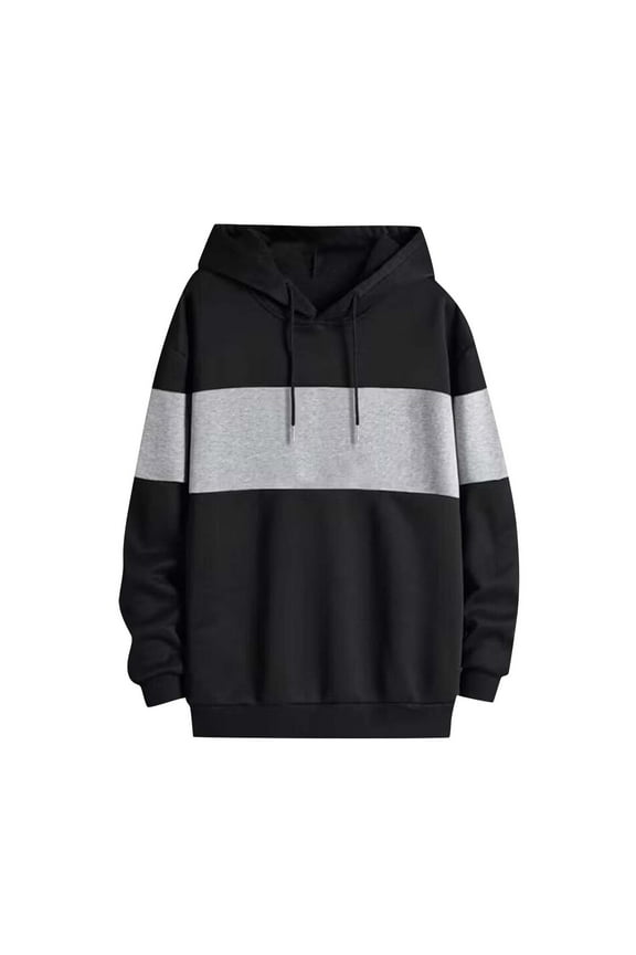 Men'sCasual Hoodies Sweatshirt Color Block Hooded Shirts Crewneck Long Sleeve Pullover Sweatshirt Oudoor Daily Tops With Pocket Drawstring Black,L