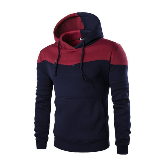 BXINGOHAI Men'sColor Block Hoodie Sweatshirts Resistant Pullover Tops Outdoor Sport Gym Long Sleeve Sweatshirt With Pocket Drawstring Navy,XXL
