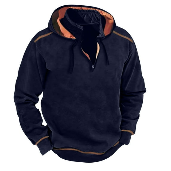 BXINGOHAI Mens 1/4 Zip Hoodies Thin Fleece Hooded Sweatshirt Color Block Long Sleeve Pullover Shirts Fall Winter Tops With Kangaroo Pocket Today Navy,XXXL