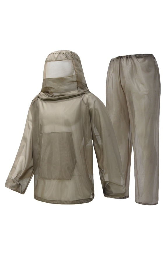 Mens 2 Piece Mosquito Suits, Net Bug Pants and Jacket Ultra-Fine Mesh Hooded Sets With Fishing, Hiking, Camping and Gardening Khaki,XL