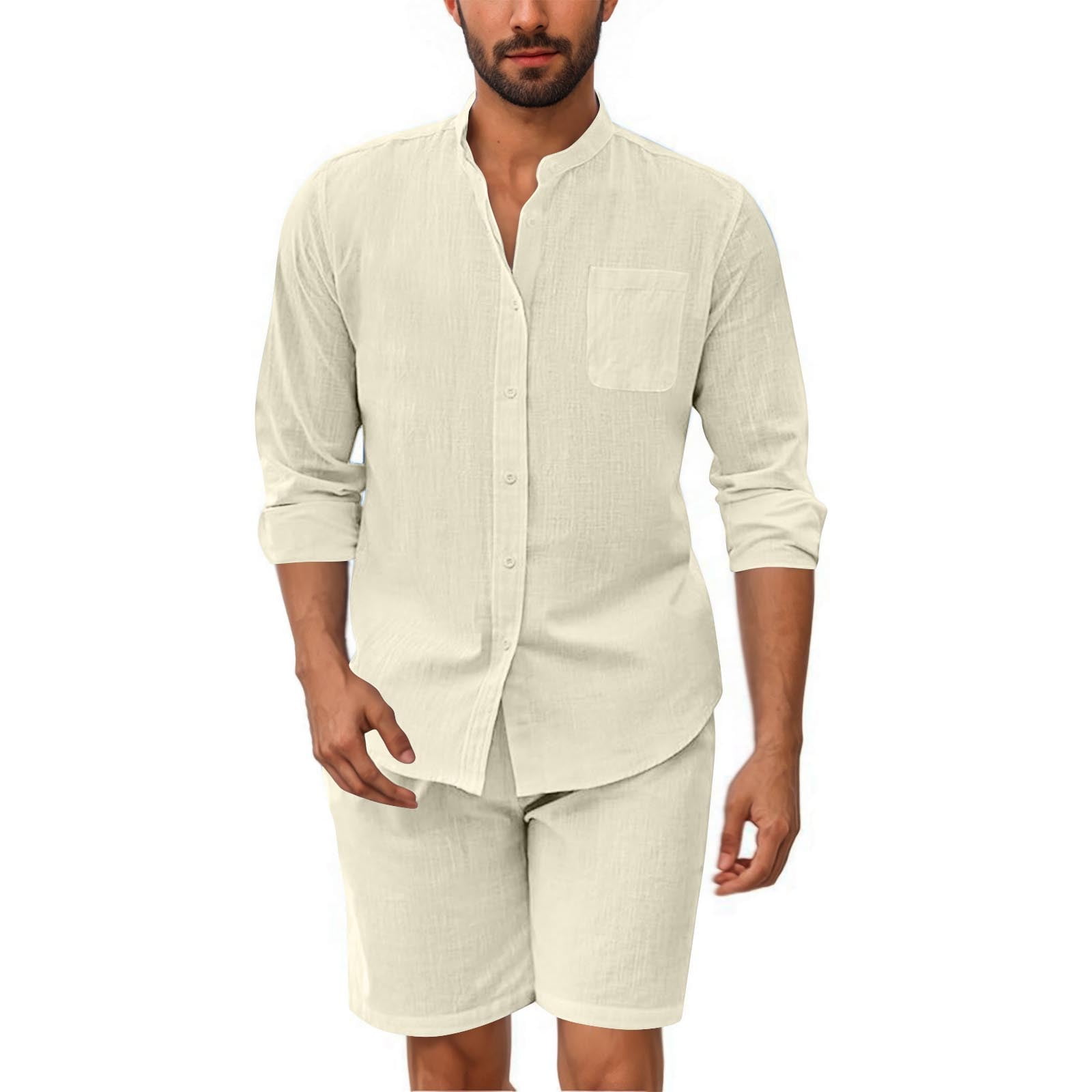 Men’s Sky Blue Two-Piece Short Sleeve Shirt and Pants Set – Casual Summer Outfit