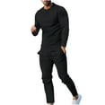 thumbnail image 1 of BXINGOHAI Mens 2 Pieces Sets Fashion Solid Long Sleeve T-Shirt Set Quarter Zip Up Crewneck Shirts Drawstring Pants Match Set Solid Casual Outfits Black,XL, 1 of 6
