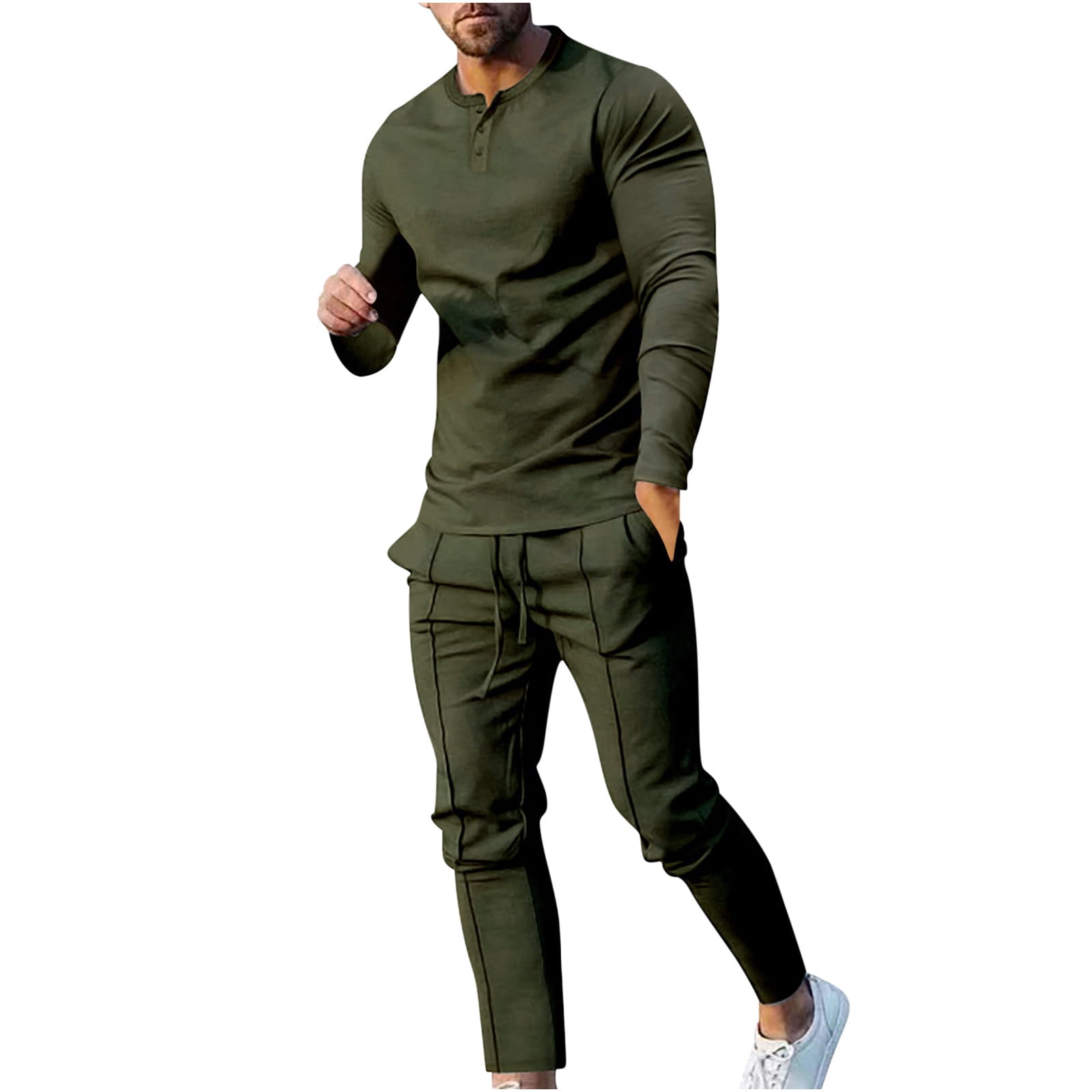 BXINGOHAI Mens 2 Pieces Sets Fashion Solid Long Sleeve T-Shirt Set