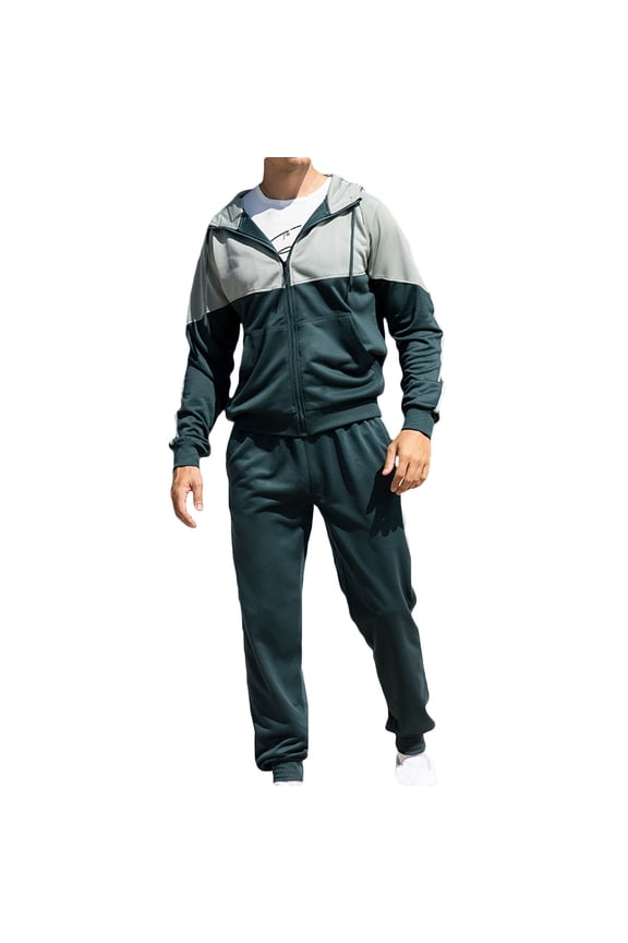 Mens 2 Pieces Sweatsuits Color Block Hoodie Tracksuit Full Zip Long Sleeve Sweatshirts and Drawstring Pants Outdoor Jogging Athletic Outfits Sets Light Blue,S