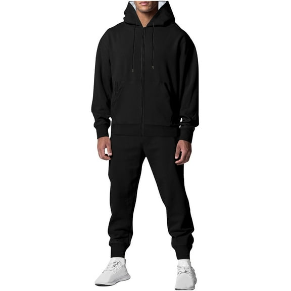 BXINGOHAI Mens 2 Pieces Sweatsuits Cotton Breathable Tracksuits Solid Big And Tall Hoodies Pullover Sweatshirts And Elastic Waist Sweatpants Athletic Running Workout Sets With Pocket White,XXXL