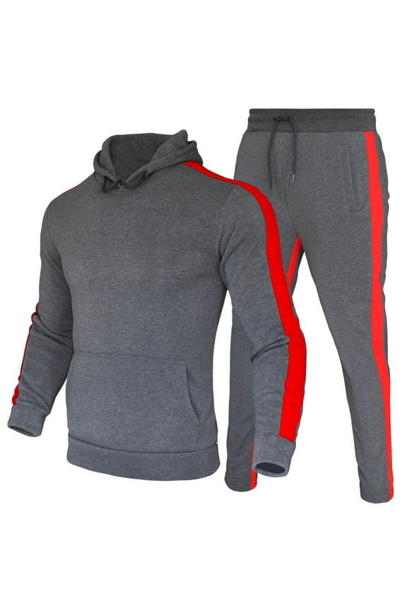 Mens 2 Pieces Sweatsuits Fall Winter Patchwork Tracksuits Pocket Drawstring Long Sleeve Sweatshirts And Elastic Waist Sweatpants Outfits Athletic Running Sports Sets Dark Gray,M