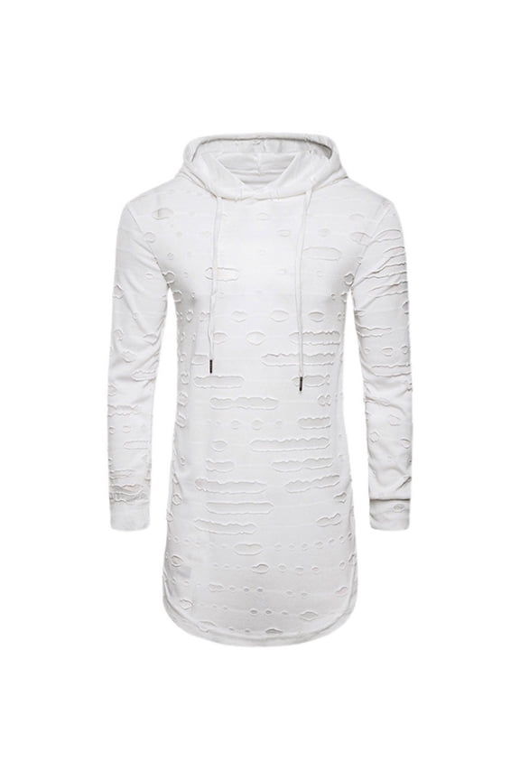 Mens 2 Pieces Sweatsuits Fashion Hole Hoodie Tracksuits Loose Fit Long Sleeve Sweatshirts And Elastic Waist Sweatpants Athletic Running Workout Outfits White,L