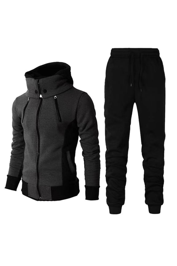 Mens 2 Pieces Sweatsuits Full Zip Up Long Sleeve Hooded Tracksuit Fall Winter Sweatshirts And Elastic Waist Sweatpants Athletic Running Sport Outfit With Pocket Dark Gray,XXXL