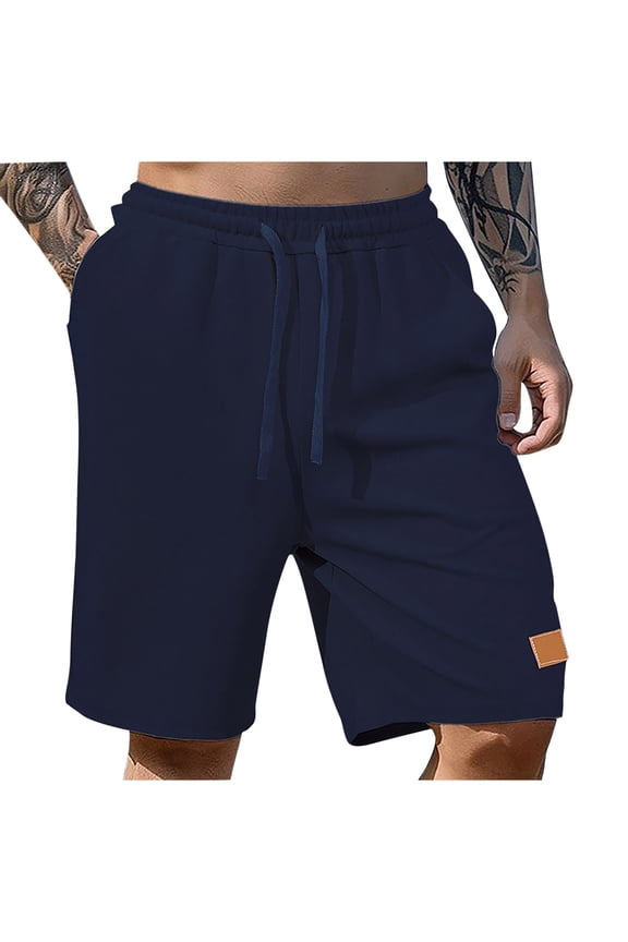 Mens Athletic Shorts Casual Elastic Waist Drawstring Stretch Short Waffle Beach Running Shorts Workout Sweat Gym Short Navy,M