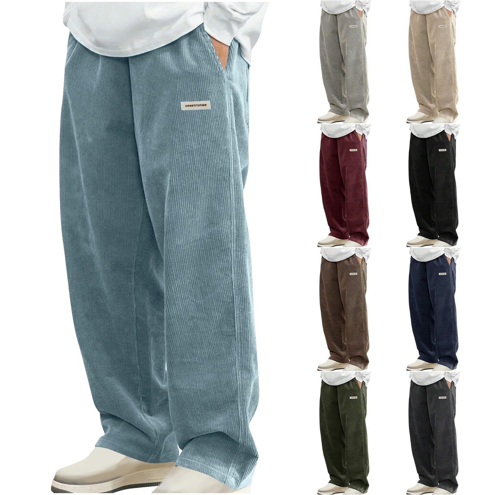 BXINGOHAI Mens Baggy Cargo Corduroy Pants Wide Leg Loose Fit Drawstring ...