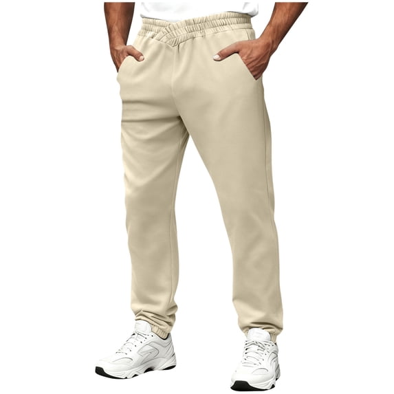 BXINGOHAI Mens Baggy Sweatpants Wide Leg Lounge Pants with Pockets, Loose Fit Cotton Sweat Pants for Men Casual Beige,XL