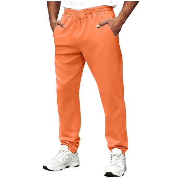 BXINGOHAI Mens Baggy Sweatpants Wide Leg Lounge Pants with Pockets, Loose Fit Cotton Sweat Pants for Men Casual Orange,S