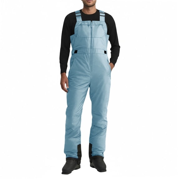 BXINGOHAI Mens Bib Overalls Insulated Waterproof Bibs Snow Pants Men Shoulder Strap Snowboard Pants with Pockets Light Blue,L