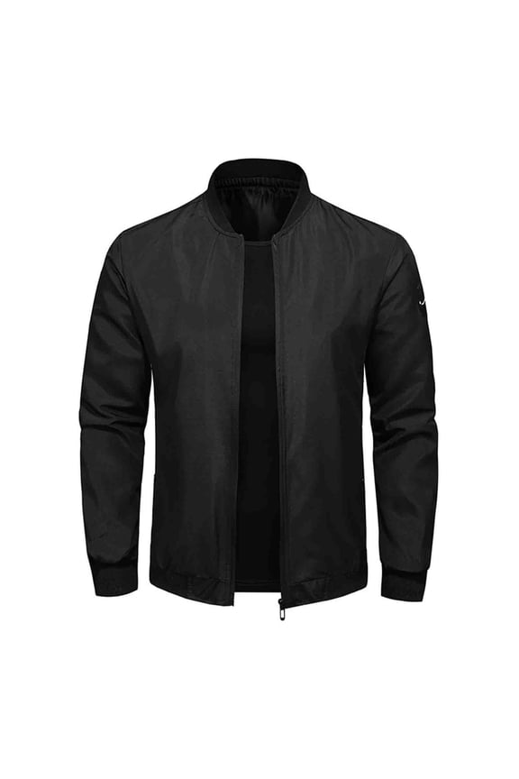 Mens Big And Tall Bomber Jacket Windproof Flight Long Sleeve Coat Full Zip Up Stand Collar Jackets Fall Winter Outdoor Outwear With Pocket Today Sales Black,M