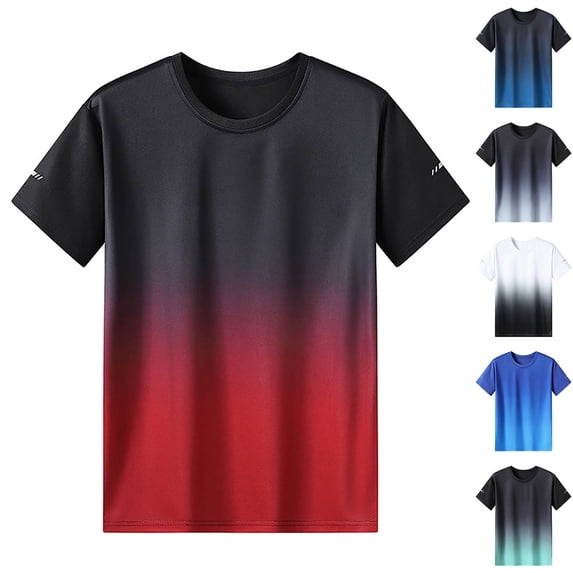 BXINGOHAI Mens Big and Tall T-Shirt Contrast Color Tee Gradient Short-Sleeve Tops Big and Tall Today Sky Blue,5XL