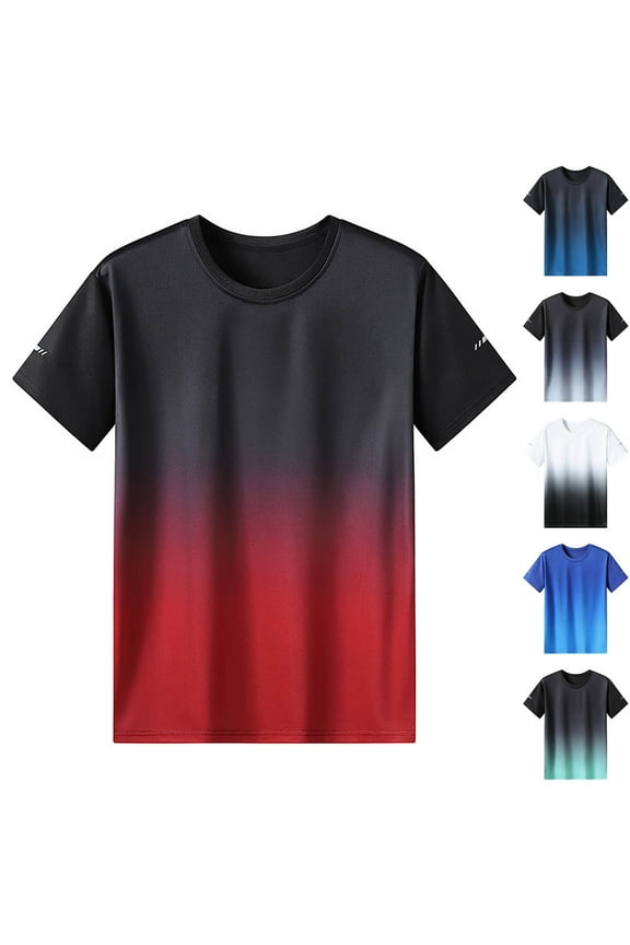 Mens Big and Tall T-Shirt Contrast Color Tee Gradient Short-Sleeve Tops Big and Tall Today Sales White,5XL