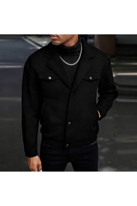 Mens Black Flannel Jackets Long Sleeve Wool Shirt Jacket Button Down Fleece Shacket Winter Outwear Black 2XL