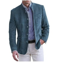 BXINGOHAI Mens Blazer Jacket Faux Leather Suit Jacket Casual Buttons Suede Sport Blazer Coat with Pockets Blue 2XL