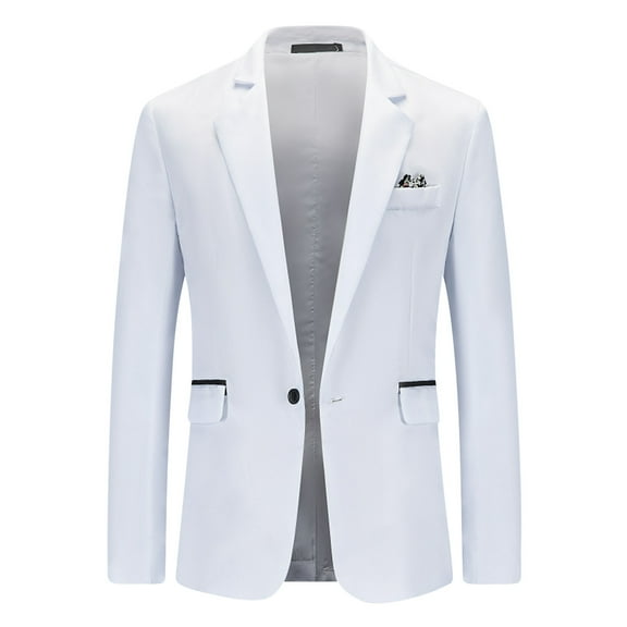 BXINGOHAI Mens Blazer Sports Coat New Casual Men's Suit Color Matching Single Breasted Slim Middle-aged Suit Long Sleeve suits White,XL