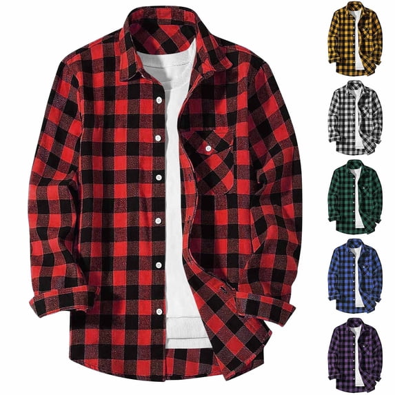 BXINGOHAI Mens Button Down Shirts Fit Long Sleeve Casual Plaid Flannel Shirt Purple XL