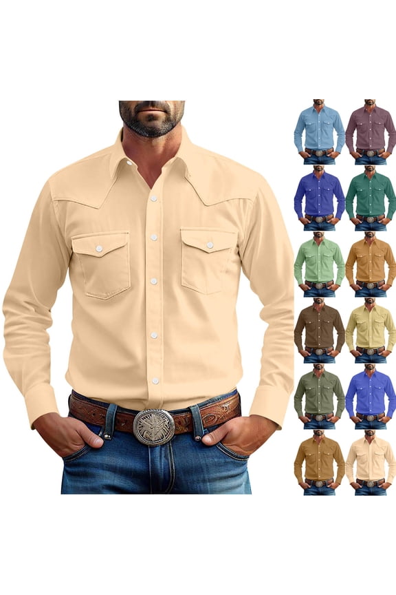 Mens Button Up Shirts Long Sleeve Button Down Shirts with Two Pockets Work Shirts for Men Blue M
