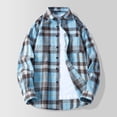 thumbnail image 1 of BXINGOHAI Mens Button Up Shirts Long Sleeve Casual Button Down Cotton Vintage Soft Plaid with Pocket Light Blue M, 1 of 3