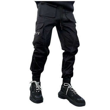 BXINGOHAI Mens Cargo Pants Casual Drawstring Workout Pants Solid Lose Fit Pants 2024 Outdoor Running Hiking Long Pant With Zip Pockets Today Deals Black,XXL