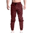 thumbnail image 1 of BXINGOHAI Mens Cargo Pants Cotton Breathable Jogging Pants Drawstring Elastic Waist Tapered Pants Outdoor Athletic Running Pant With 6 Pockets Wine,S, 1 of 6