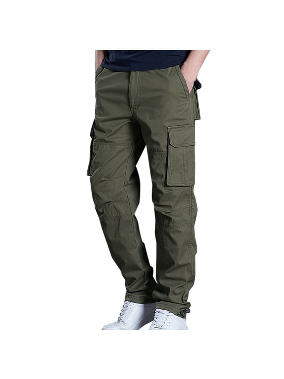 Mens Cargo Pants Cotton Breathable Workout Pants Big and Tall Slim Fit Pants Elastic Waist Work Pants Outdoor Jogging Hiking Long Pant Today Sales Army Green,XXXL