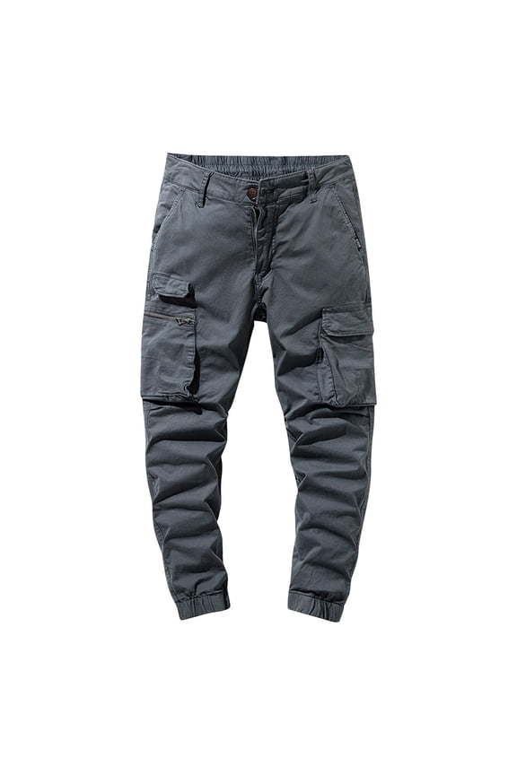 Mens Cargo Pants Zip Off Jogging Pant Elastic Waist Workout Pants Otudoor Running Workout Pant Multi Pockets Gray,L