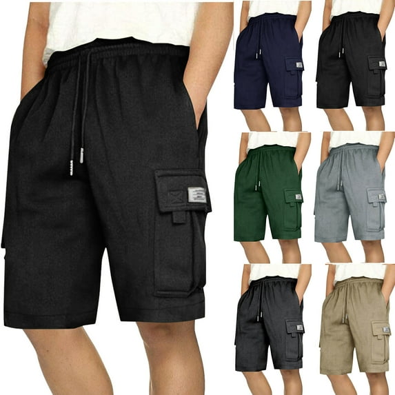 BXINGOHAI Mens Cargo Shorts Casual Drawstring Elastic Waist Cotton Athletic Workout Gym Jogger Shorts with Pockets Today Sales Navy,L