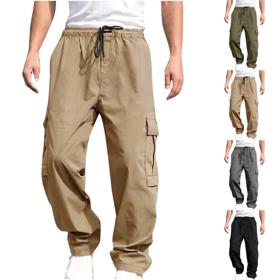 BXINGOHAI Mens Cargo Sweatpants Elastic Waist Pants with Pockets Baggy Drawstring Jogger Pants Dark Gray,XL